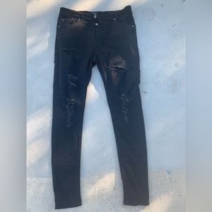 Men’s 36L- Black BoohooMAN Ripped Denim Jeans Skinny Jeans